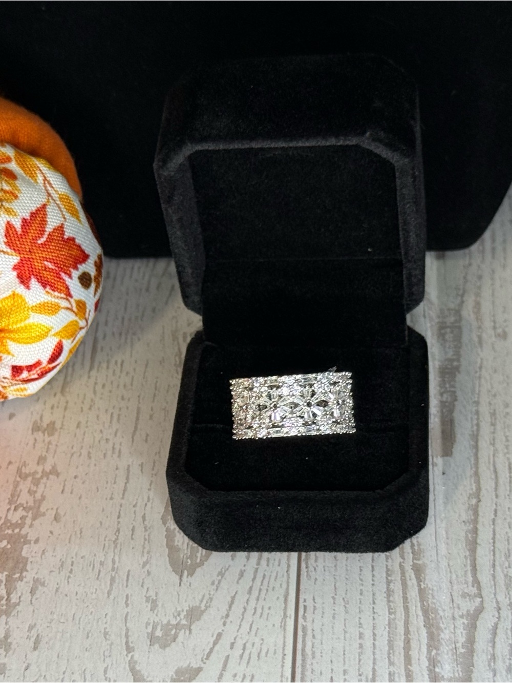 Silver Crystal Wide Band Statement Ring - Women Jewelry